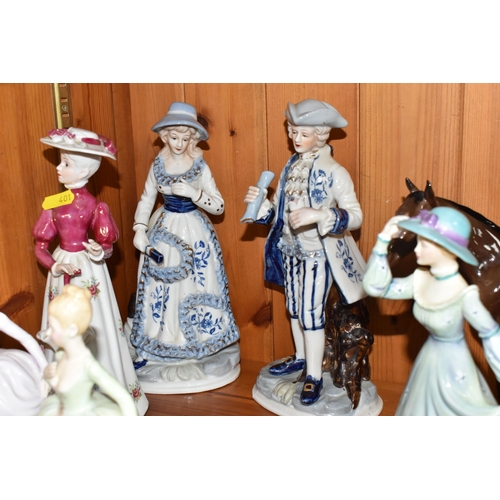 401 - A GROUP OF CERAMIC DECORATIVE ITEMS to include a Royal Doulton 'Flower Sellers Children' figure heig... 