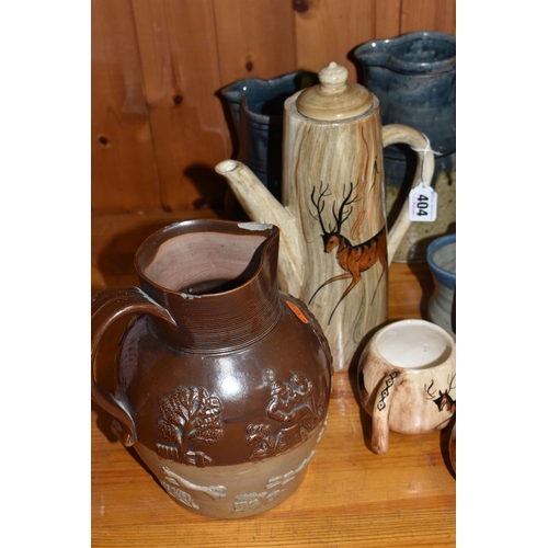 404 - A GROUP OF STUDIO POTTERY to include a 'Lauriana' coffee pot, two mugs by Phillip Laureston with a d... 