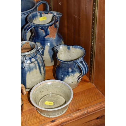 404 - A GROUP OF STUDIO POTTERY to include a 'Lauriana' coffee pot, two mugs by Phillip Laureston with a d... 