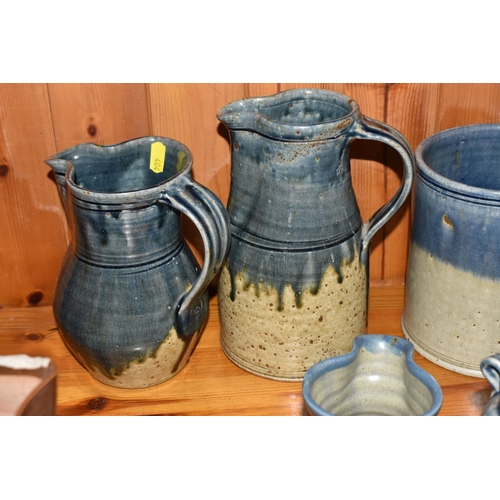 404 - A GROUP OF STUDIO POTTERY to include a 'Lauriana' coffee pot, two mugs by Phillip Laureston with a d... 