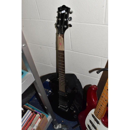 406 - TWO ELECTRIC GUITARS comprising an Ibanez 'Roadstar II' marked H831252 to the reverse, red body with... 