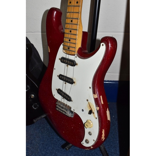 406 - TWO ELECTRIC GUITARS comprising an Ibanez 'Roadstar II' marked H831252 to the reverse, red body with... 