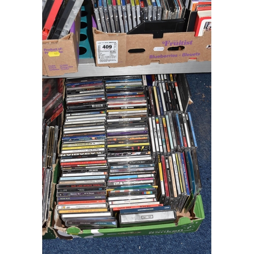 409 - FOUR BOXES OF CDS AND DVDS to include two boxes of approximately fifty DVDS comprising various war, ... 