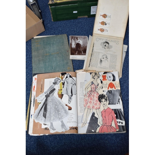 410 - A BOX OF MIXED EPHEMERA comprising a personal sketch book of figures and studies, a collage scrap bo... 