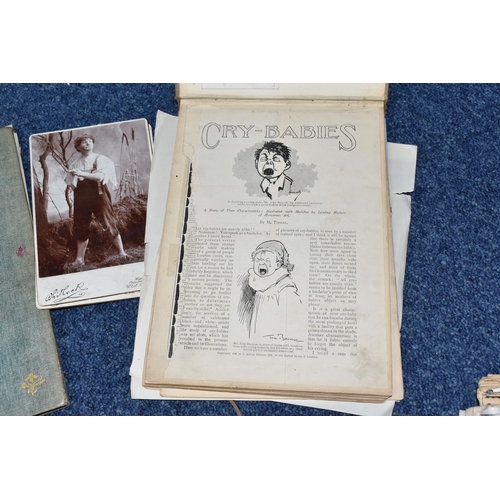 410 - A BOX OF MIXED EPHEMERA comprising a personal sketch book of figures and studies, a collage scrap bo... 