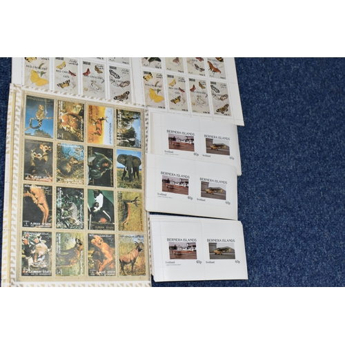 419 - FOUR BOXES OF 'CINDERELLA/LOCAL' STAMPS to include thousands of Nagaland, Dhufar, Ajman, and Bernera... 