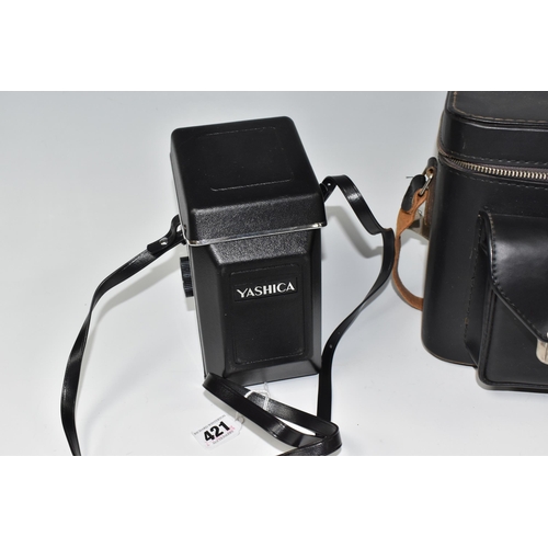 421 - A YASHICA MAT-124 G CAMERA AND CARRY BAD mounted within its case fitted with a Yashinon 1:35 f=80mm ... 