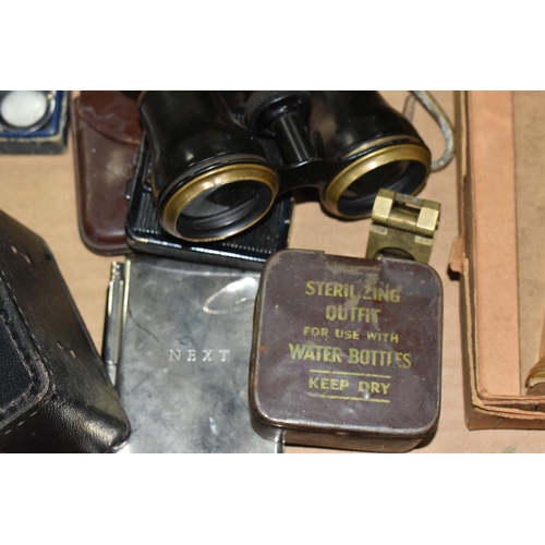 432 - A BOX OF METALWARE AND SUNDRY ITEMS, to include a brass E. Thomas & Williams Ltd Aberdale miner's la... 