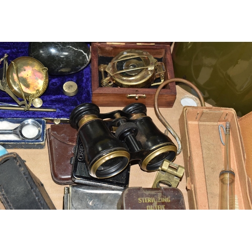 432 - A BOX OF METALWARE AND SUNDRY ITEMS, to include a brass E. Thomas & Williams Ltd Aberdale miner's la... 