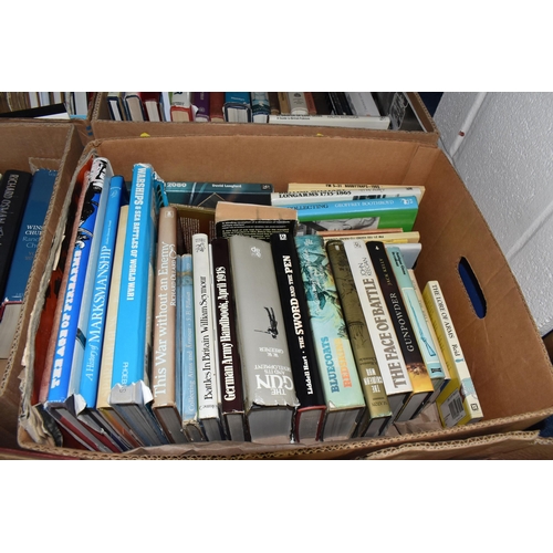 435 - SIX BOXES OF BOOKS containing over 130 miscellaneous titles in hard back and paperback format, a lar... 