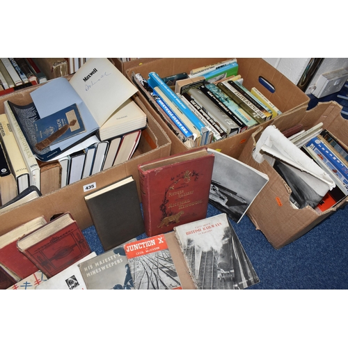 435 - SIX BOXES OF BOOKS containing over 130 miscellaneous titles in hard back and paperback format, a lar... 