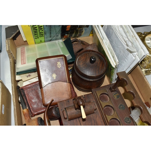 436 - A BOX OF TOBACCO RELATED ITEMS AND OTHER EPHEMERA, to include a cigarette box with dispenser in the ... 