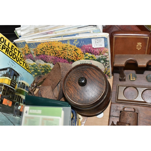 436 - A BOX OF TOBACCO RELATED ITEMS AND OTHER EPHEMERA, to include a cigarette box with dispenser in the ... 