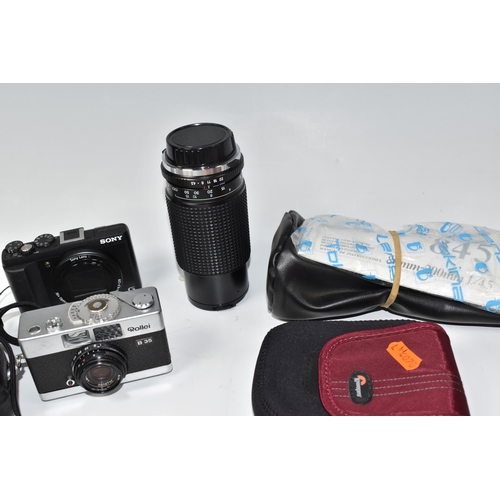 441 - A BOX OF CAMERAS, comprising a cased Olympus OM-2, fitted with an Olympus f1.8 50mm lens, a cased To... 