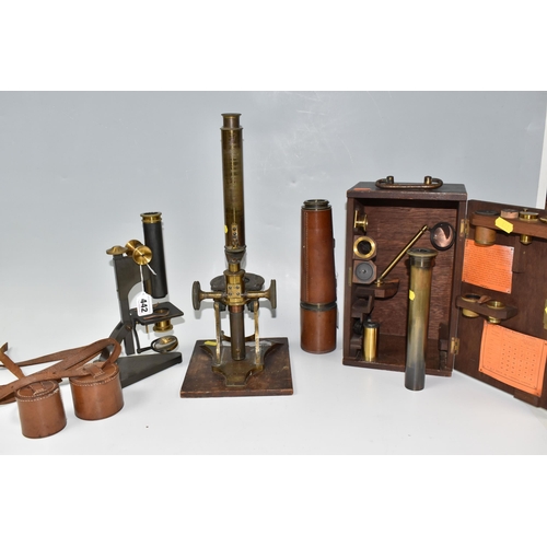 442 - A WOODEN CASED BRASS MONOCULAR MICROSCOPE, marked R & J Beck, London, Serial No.19357 to foot, appea... 