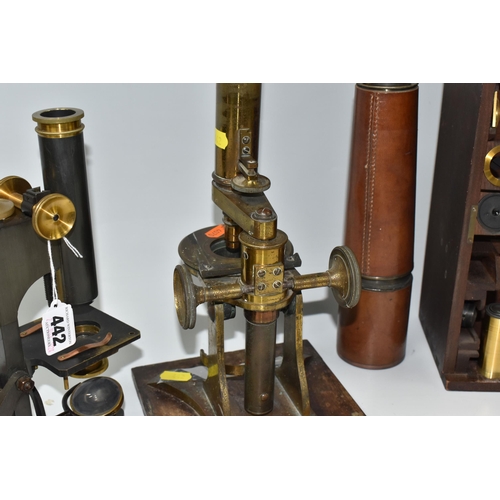 442 - A WOODEN CASED BRASS MONOCULAR MICROSCOPE, marked R & J Beck, London, Serial No.19357 to foot, appea... 