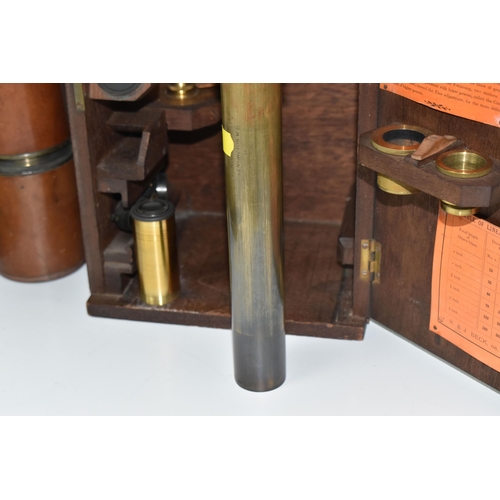 442 - A WOODEN CASED BRASS MONOCULAR MICROSCOPE, marked R & J Beck, London, Serial No.19357 to foot, appea... 