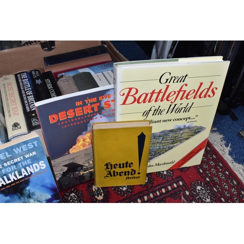 455 - THREE BOXES OF BOOKS, over forty mainly military history titles to include WWII, the Falklands War, ... 