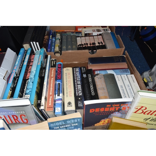 455 - THREE BOXES OF BOOKS, over forty mainly military history titles to include WWII, the Falklands War, ... 