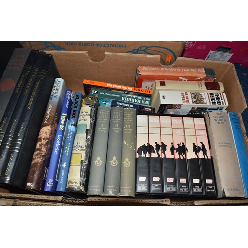 455 - THREE BOXES OF BOOKS, over forty mainly military history titles to include WWII, the Falklands War, ... 