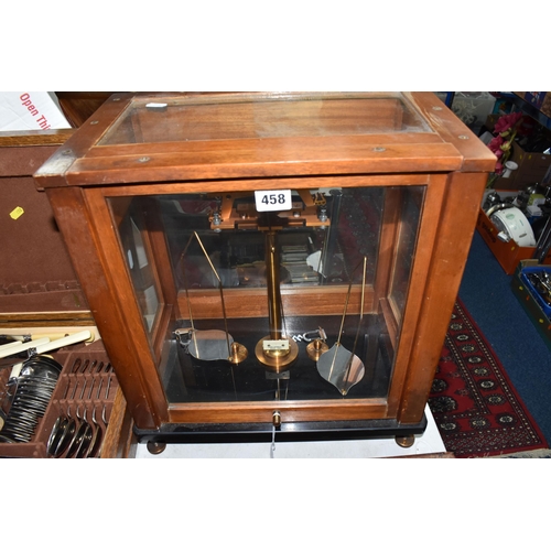 458 - A GLAZED WOODEN CASED SET OF STANTON INSTRUMENTS ANALYTICAL BALANCE SCALES, Model No. C.B.3, not tes... 