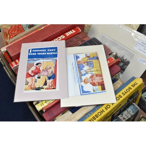 461 - ONE BOX AND LOOSE BOOKS, PICTURES AND POSTCARDS,  a collection of vintage books to include The Sixte... 