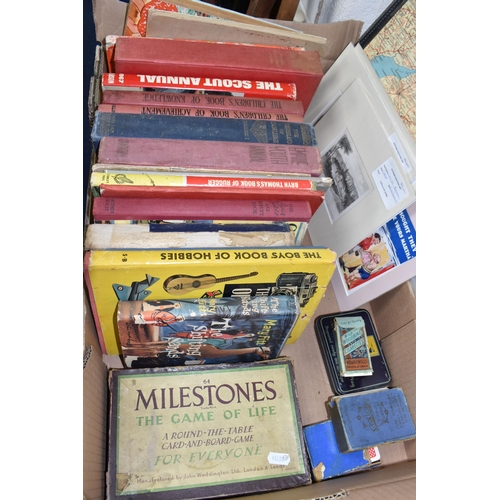 461 - ONE BOX AND LOOSE BOOKS, PICTURES AND POSTCARDS,  a collection of vintage books to include The Sixte... 