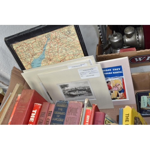 461 - ONE BOX AND LOOSE BOOKS, PICTURES AND POSTCARDS,  a collection of vintage books to include The Sixte... 