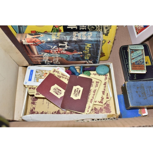 461 - ONE BOX AND LOOSE BOOKS, PICTURES AND POSTCARDS,  a collection of vintage books to include The Sixte... 