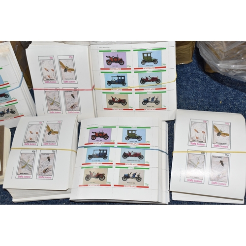 463 - FOUR BOXES OF 'CINDERELLA' STAMPS to include thousands of Nagaland, Dhufar, Ajman, Bernera Islands s... 