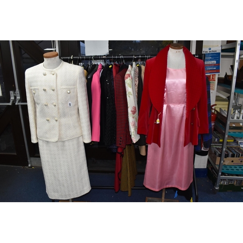 464 - A LARGE QUANTITY OF LADIES CLOTHING, comprising evening jackets, overcoats, casual jackets, skirt su... 