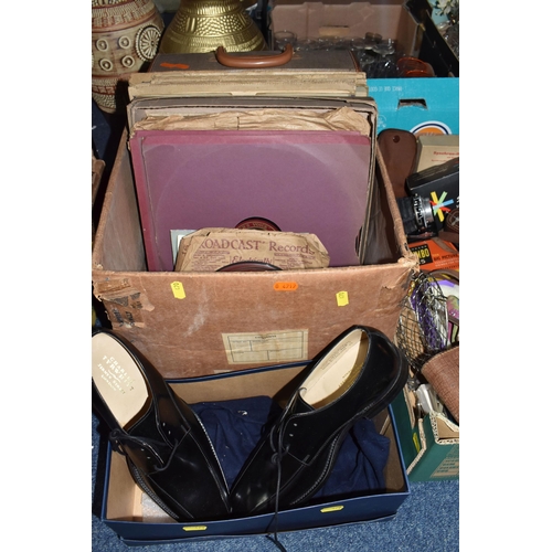 470 - THREE BOXES AND LOOSE MISCELLANEOUS SUNDRIES, to include a boxed pair of black leather gentlemen's s... 