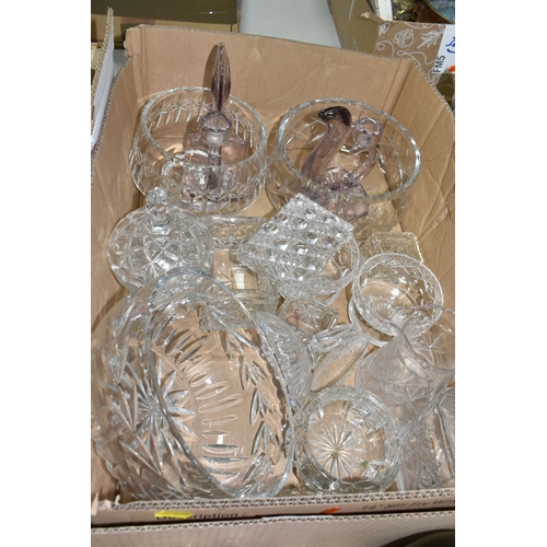 472 - FOUR BOXES OF GLASSWARE, to include a 'Golden Crown' cocktail shaker, a silverplate  alcohol measure... 