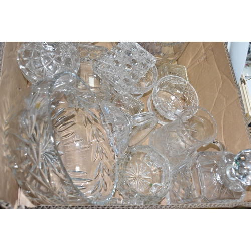 472 - FOUR BOXES OF GLASSWARE, to include a 'Golden Crown' cocktail shaker, a silverplate  alcohol measure... 