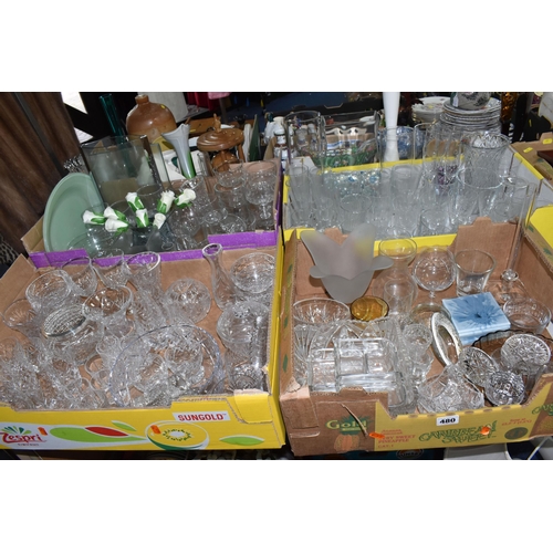 480 - FOUR BOXES OF GLASSWARE, a collection of crystal drinking glasses of varies sizes, some makes includ... 