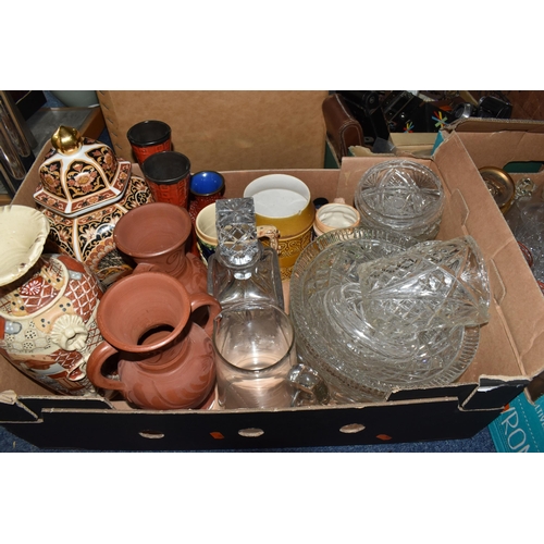 481 - FOUR BOXES AND LOOSE CERAMICS AND GLASS MISCELLANEOUS, to include two large vases with artificial an... 