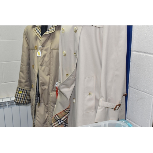 485 - A LADIES' BURBERRY'S TRENCH COAT, HAT YSL UMBRELLA AND AN AQUASCUTUM QUILTED JACKET, comprising a be... 