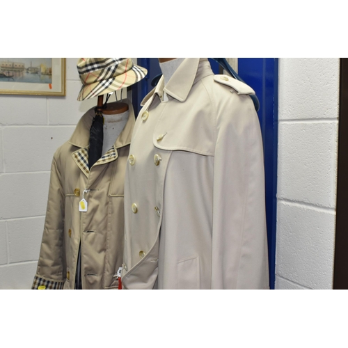 485 - A LADIES' BURBERRY'S TRENCH COAT, HAT YSL UMBRELLA AND AN AQUASCUTUM QUILTED JACKET, comprising a be... 