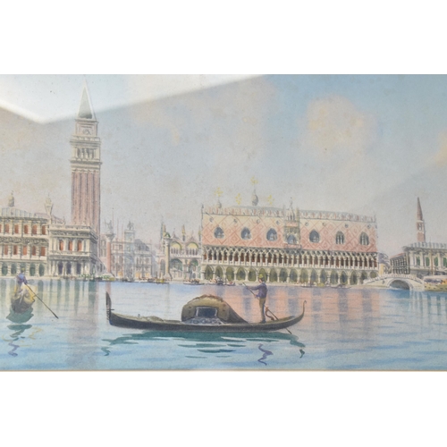 486 - UMBERTO ONGANIA (1860-1896) TWO WATERCOLOUR VENETIAN SCENES, the first depicts Basilica Santa Maria ... 