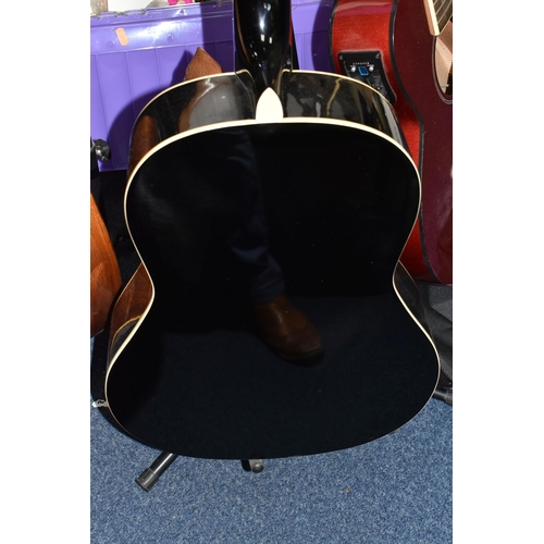 489 - THREE ACOUSTIC GUITARS, comprising a Jagg model JAG-39-BK acoustic guitar in a black and cream finis... 