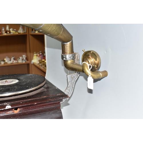 502 - HIS MASTER VOICE' GRAMOPHONE, comprising a wind up horned gramophone in need of attention, winding h... 