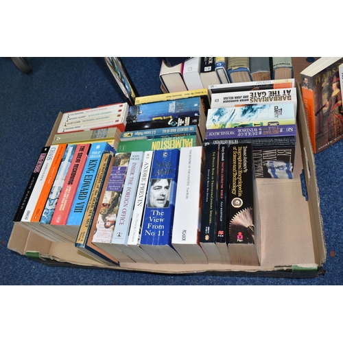 504 - SIX BOXES OF BOOKS, over one hundred and fifty books, mostly assorted novels, biographies, how to wo... 