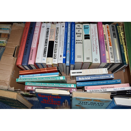 504 - SIX BOXES OF BOOKS, over one hundred and fifty books, mostly assorted novels, biographies, how to wo... 