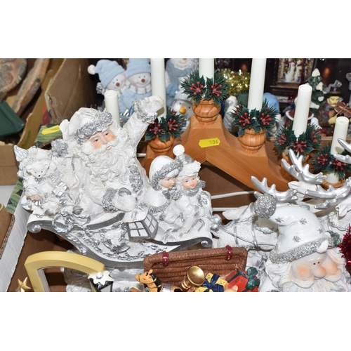 506 - THREE BOXES AND LOOSE CHRISTMAS ORNAMENTS, to include two small potted trees, height 80cm, four boxe... 