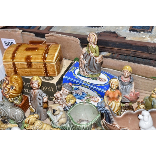 509 - ONE TRAY OF WADE WHIMSIES AND FIGURES, to include a boxed Treasure Chest, nine Nursery Favourites se... 