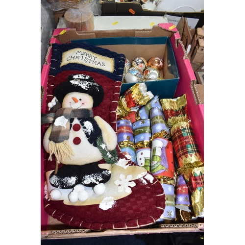 510 - THREE BOXES OF TRADITIONAL CHRISTMAS DECORATIONS, to include a quantity of assorted baubles, Santa f... 