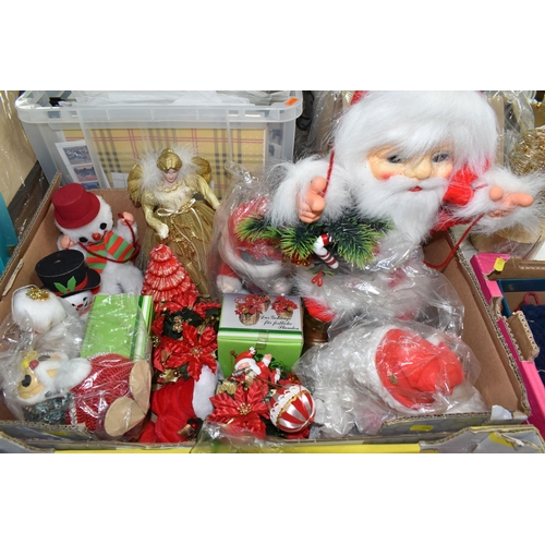 510 - THREE BOXES OF TRADITIONAL CHRISTMAS DECORATIONS, to include a quantity of assorted baubles, Santa f... 