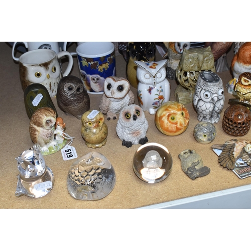 519 - A COLLECTION OF OWL ORNAMENTS AND RELATED ITEMS, to include a Royal Albert Beatrix Potter 'Old Mr Br... 