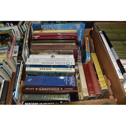 523 - SEVEN BOXES OF BOOKS, approximately one hundred and sixty titles in hardback and paperback formats, ... 