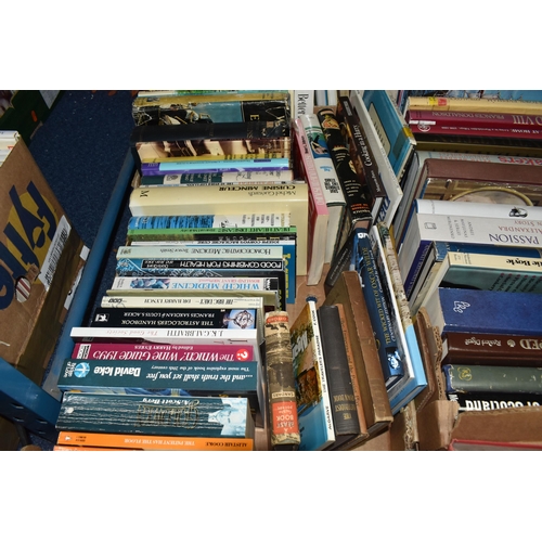 523 - SEVEN BOXES OF BOOKS, approximately one hundred and sixty titles in hardback and paperback formats, ... 